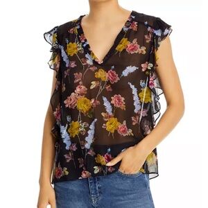 PAIGE Silk Genie Top Black Multicolor Floral Blouse XS